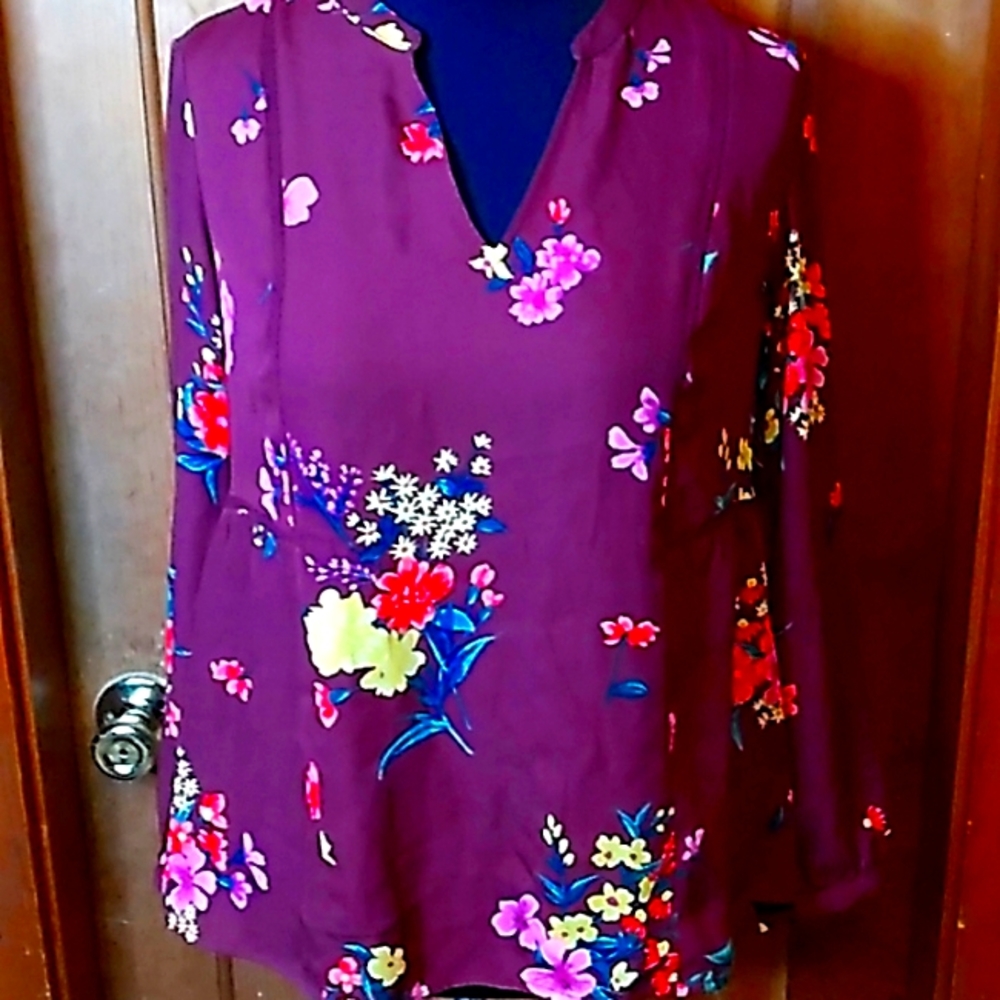 Old Navy Burgundy Floral Peasant Top Blouse Size S